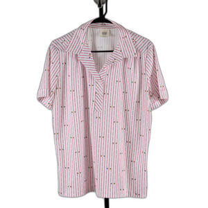 Vintage 70s Nikki striped pink and white blouse size 15/16